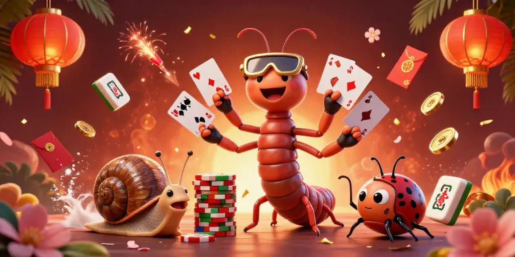Engage with kqbd dem qua rang sang nay through a vivid 3D illustration of a millipede dealer amidst casino elements.