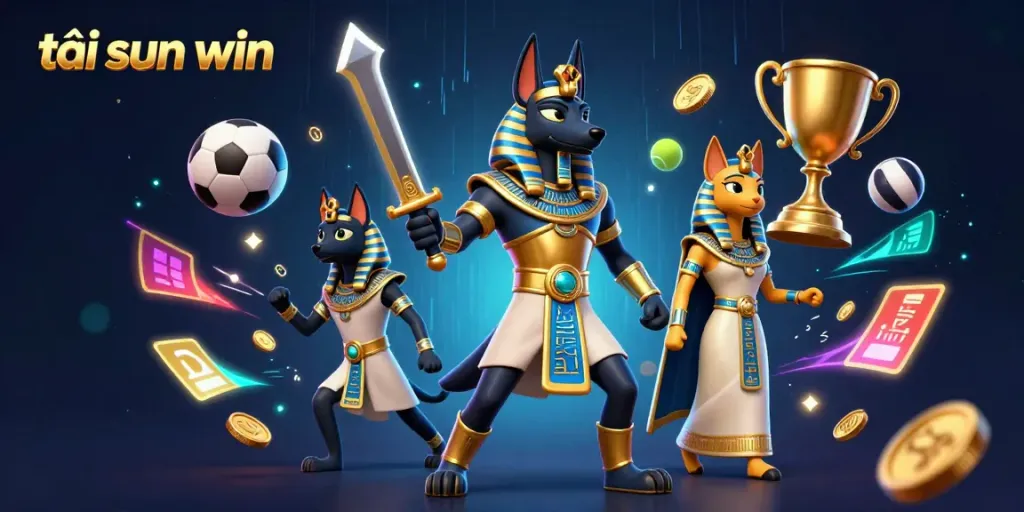 Engage in action by tải sun win with epic characters from ancient Egypt amidst vibrant casino elements.