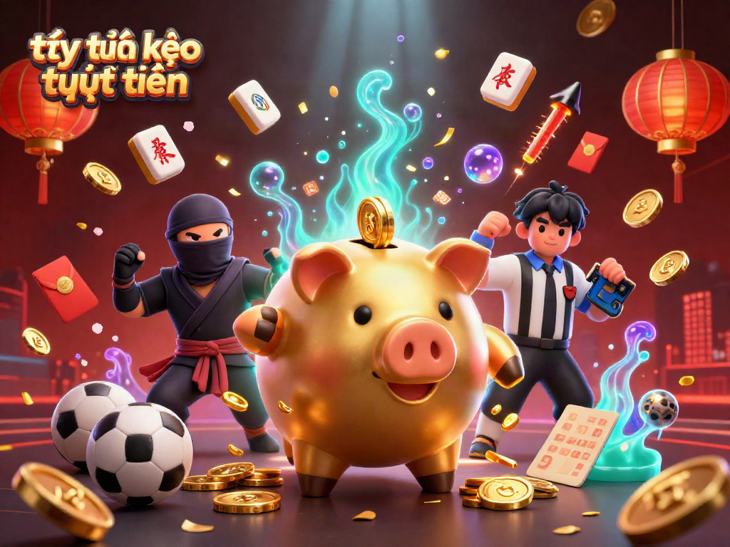 Experience the excitement of tỷ lệ kèo trực tuyến in this dynamic illustration featuring playful gambling characters and rich casino visuals.