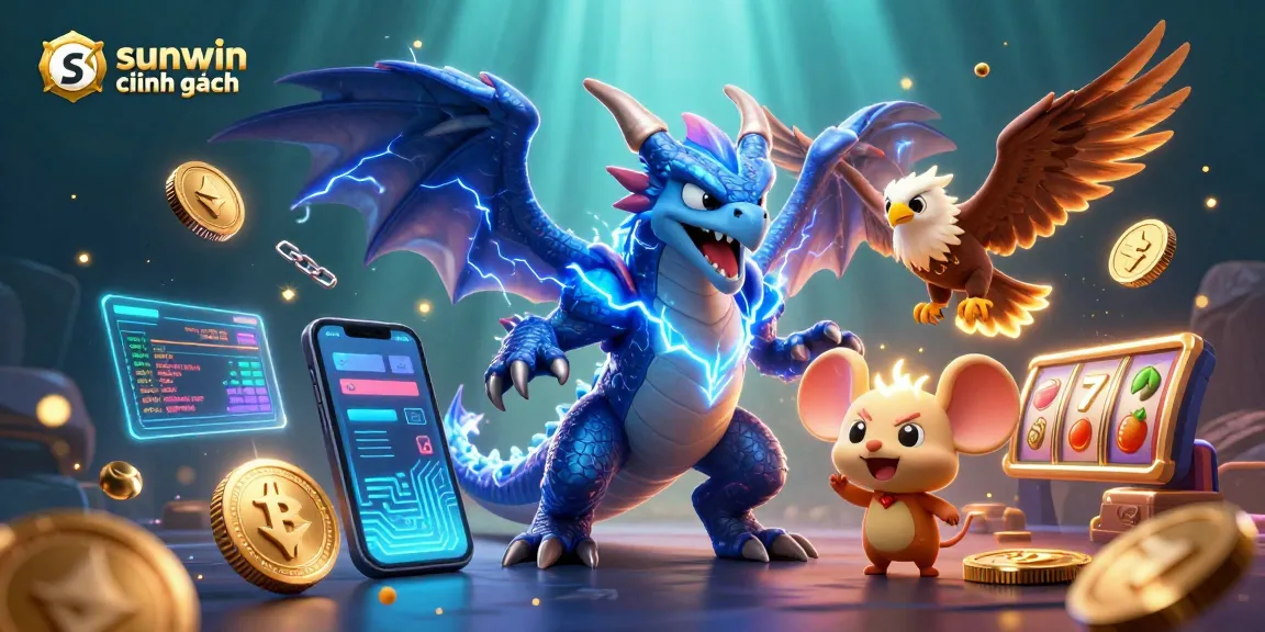 Experience thrilling wins with sunwin chính hãng through vibrant slot games, featuring an energetic 3D illustration.