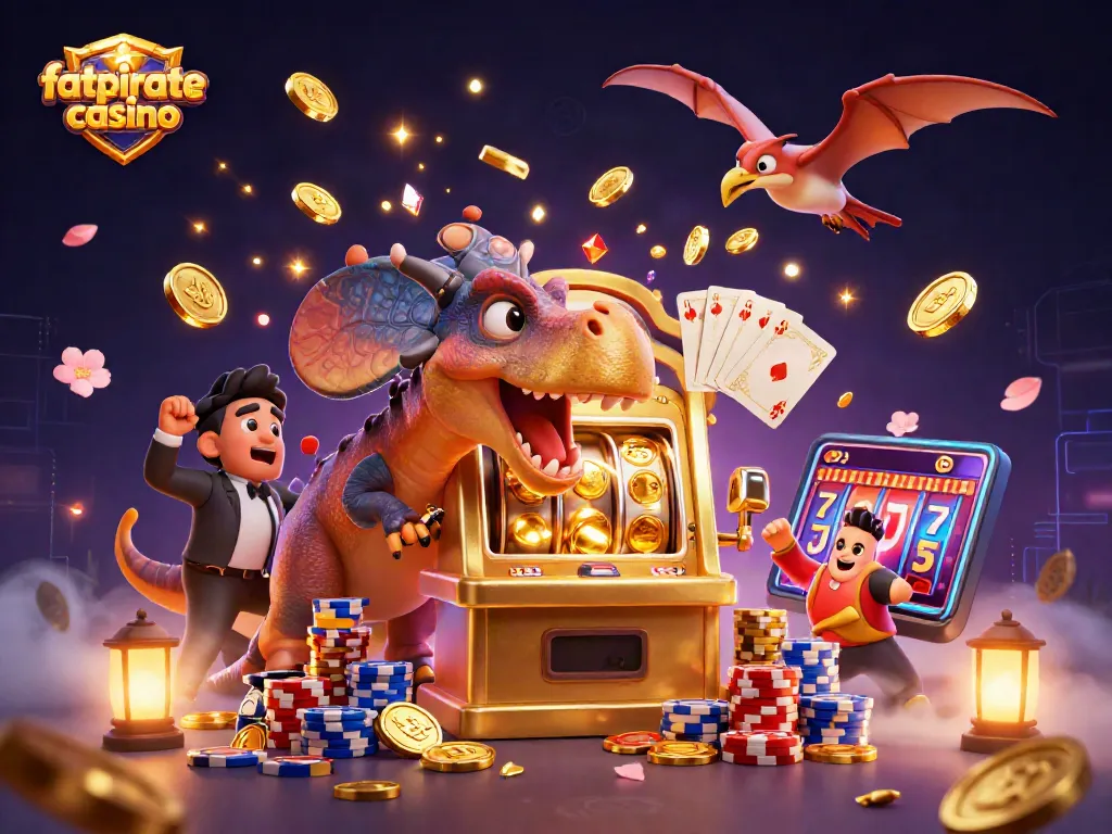 Experience the excitement of fatpirate casino with a vibrant scene of animated characters celebrating a jackpot win.