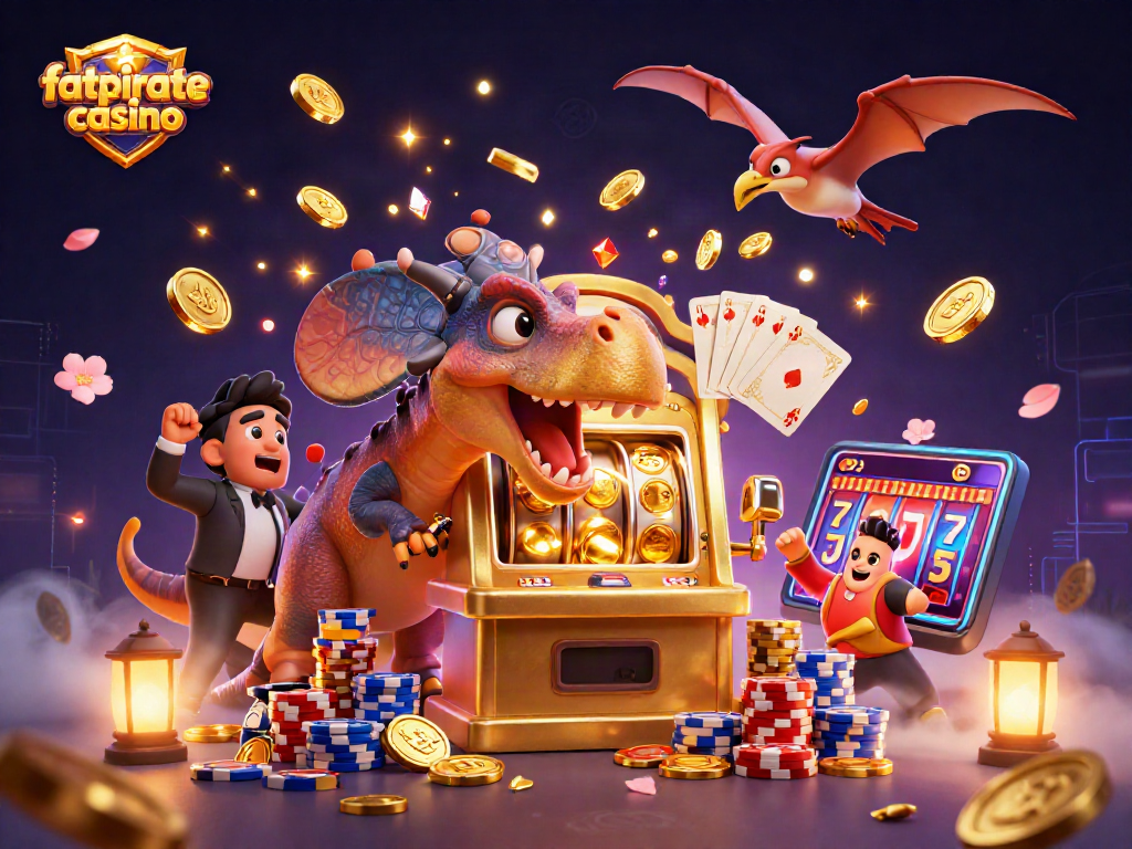 Experience the excitement of fatpirate casino with a vibrant scene of animated characters celebrating a jackpot win.